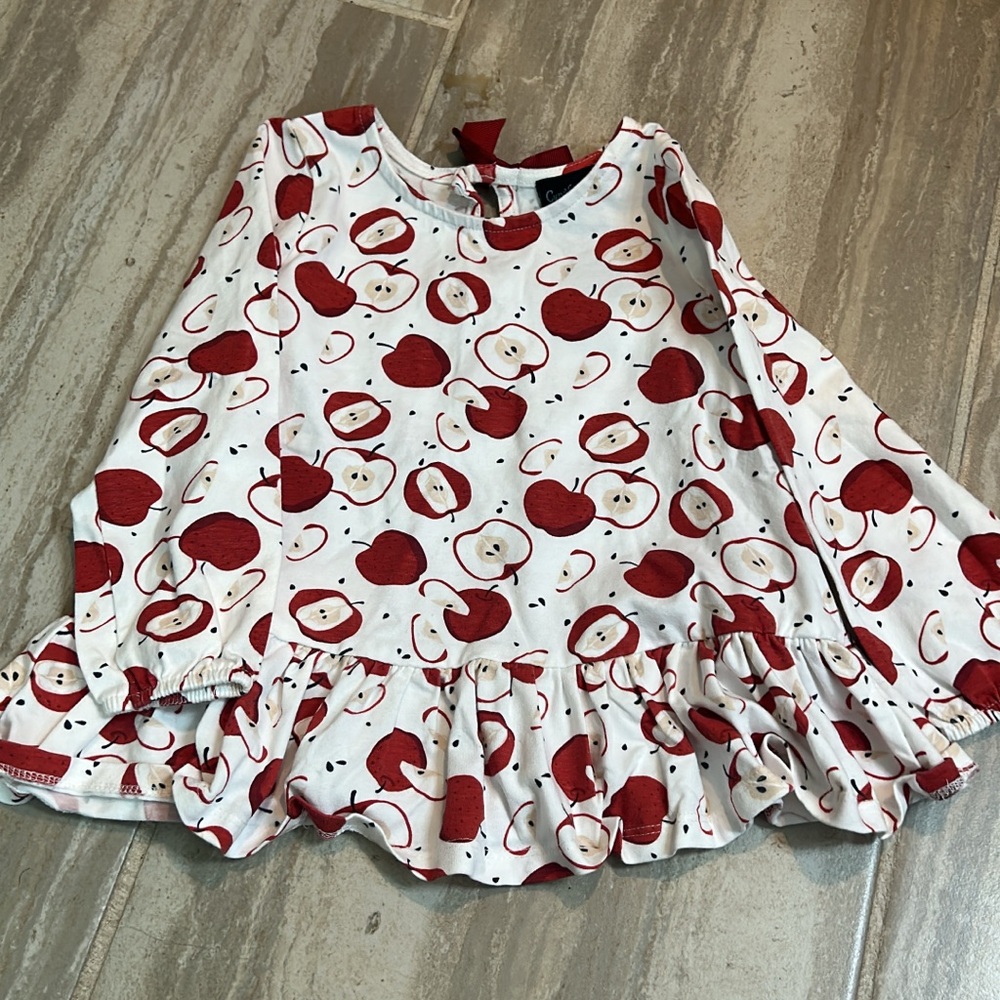 Cynthia Rowley Red and White Apple Print Long Sleeve Tee